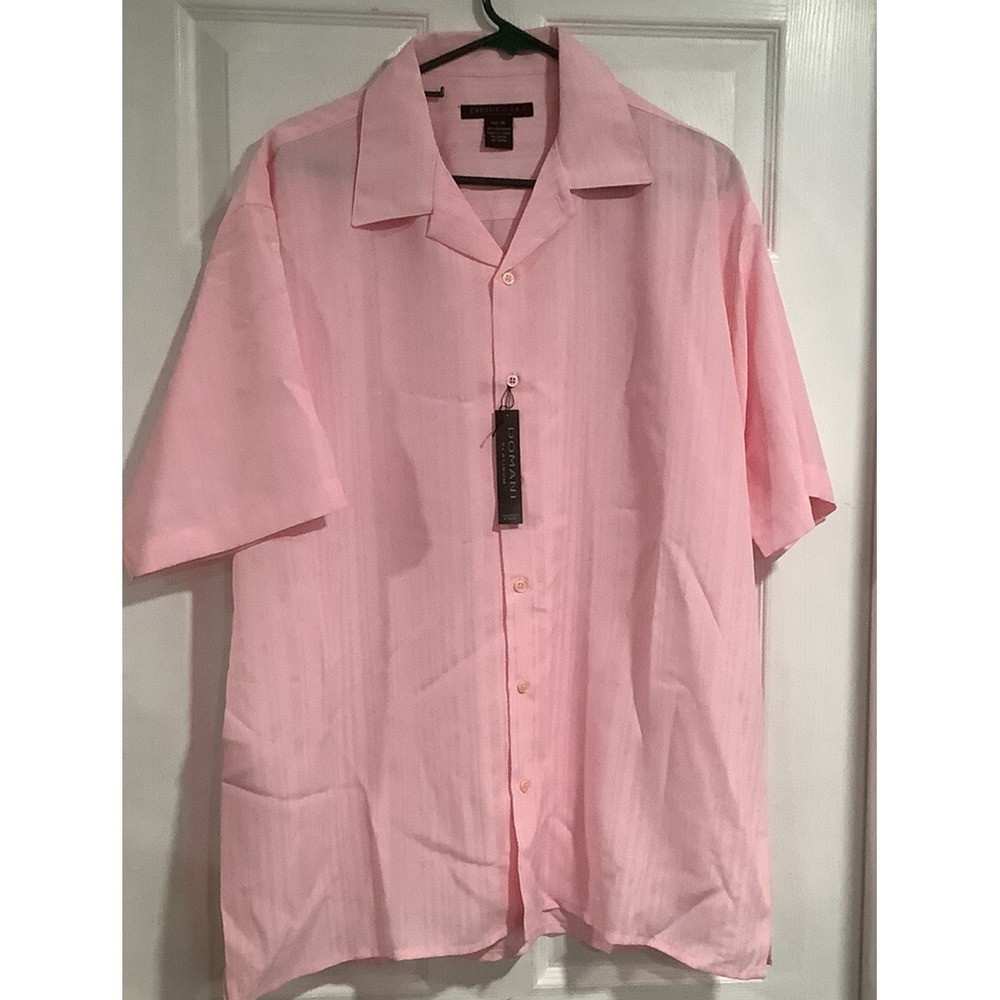 Vntg Domani Platinum Pink Shirt Mens XL Button Short  Sleeve Striped